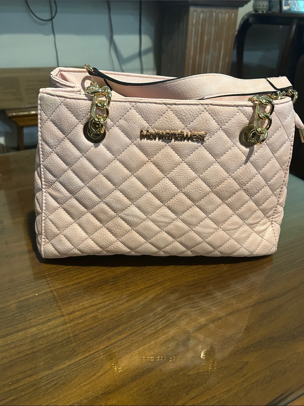 Montana West Quilted Pale Pink Shoulder Bag with Gold Hardware